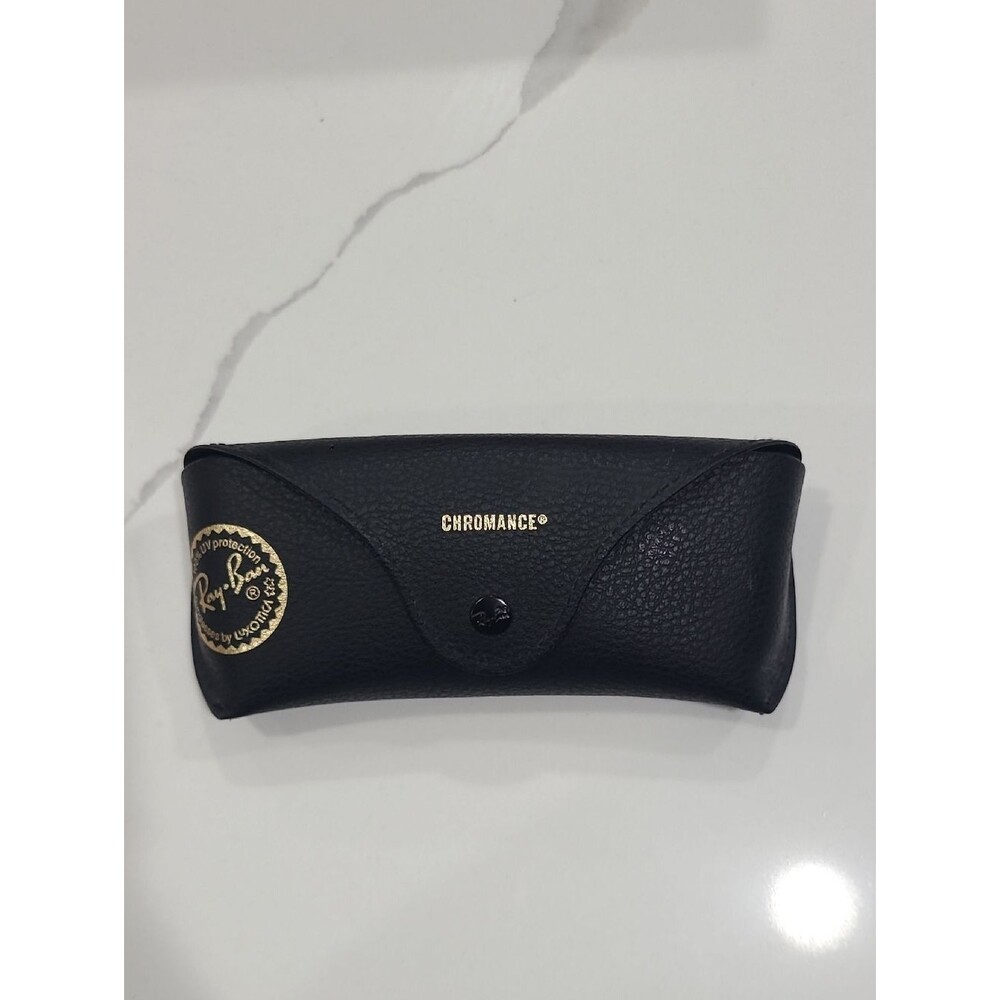 Ray-Ban Chromance Black Faux Leather Sunglasses Pouch Case Gold Logo snap soft